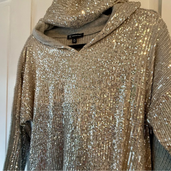 I.N.C. Silver Sequin Sweater Hoodie NWT - Picture 2 of 7